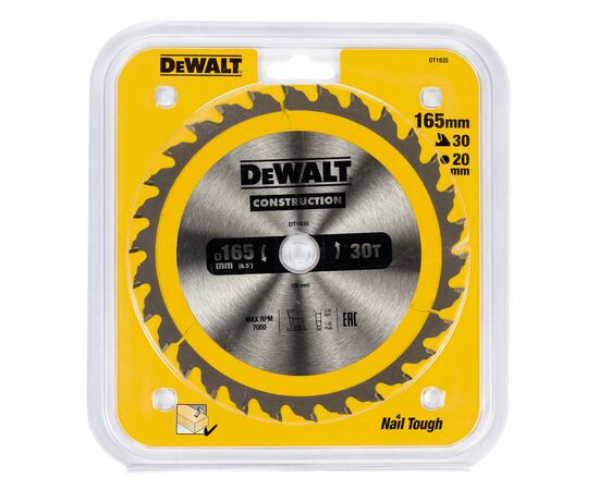 Круг отрезной DeWALT CONSTRUCTION, 165х20 мм, 30z (ATB), 10 гр. (DT1935), изображение 2 Круг отрезной DeWALT CONSTRUCTION, 165х20 мм, 30z (ATB), 10 гр. (DT1935), изображение 2