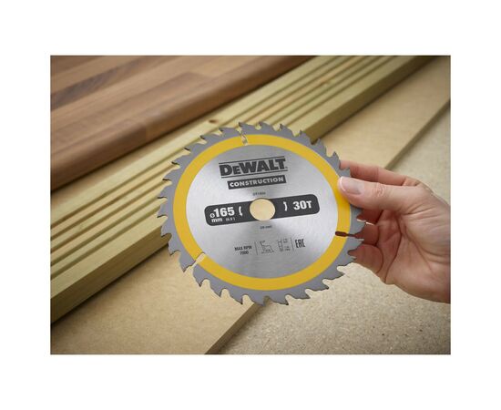 Круг отрезной DeWALT CONSTRUCTION, 165х20 мм, 30z (ATB), 10 гр. (DT1935), изображение 3 Круг отрезной DeWALT CONSTRUCTION, 165х20 мм, 30z (ATB), 10 гр. (DT1935), изображение 3