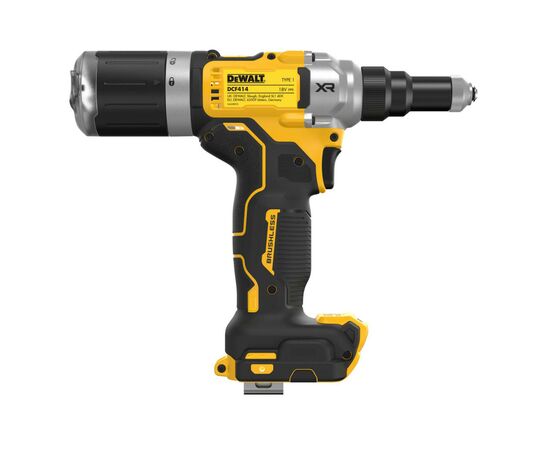 Заклепочник DeWALT 18 В XR Li-Ion, 20 kN, d.закл.=4.8-6.4 мм (без АКБ и ЗУ) (DCF414NT), изображение 4 Заклепочник DeWALT 18 В XR Li-Ion, 20 kN, d.закл.=4.8-6.4 мм (без АКБ и ЗУ) (DCF414NT), изображение 4