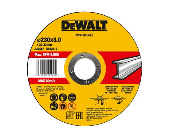 Круг отрезной DeWALT HIGH PERFORMANCE, сталь/трубы и профили/цветные металлы 230х3х22.23 мм (DWA4525IA)