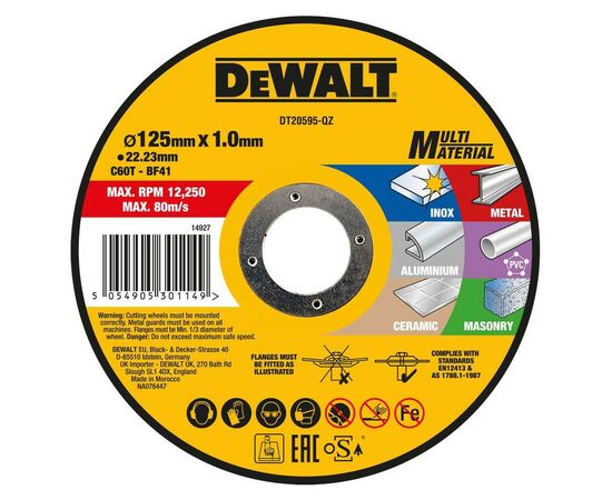 Круг відрізний DeWALT MULTI-MATERIAL, 125x1x22,23мм (DT20595)
