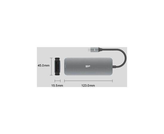 Концентратор Silicon Power USB-C 8-in-1 SR30 Silver Aluminum (SPU3C08DOCSR300G), изображение 6 Концентратор Silicon Power USB-C 8-in-1 SR30 Silver Aluminum (SPU3C08DOCSR300G), изображение 6