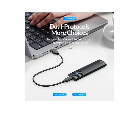 Карман внешний Orico USB3.2 Gen2 USB-C M.2 NVMe/NGFF(SATA) Dual Protocol SSD (HC380503), изображение 2 Карман внешний Orico USB3.2 Gen2 USB-C M.2 NVMe/NGFF(SATA) Dual Protocol SSD (HC380503), изображение 2