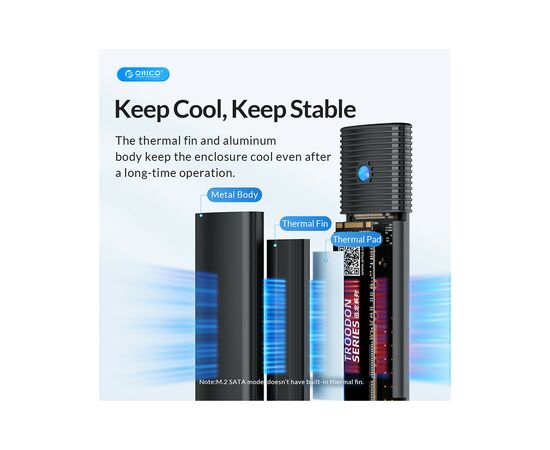 Карман внешний Orico USB3.2 Gen2 USB-C M.2 NVMe/NGFF(SATA) Dual Protocol SSD (HC380503), изображение 4 Карман внешний Orico USB3.2 Gen2 USB-C M.2 NVMe/NGFF(SATA) Dual Protocol SSD (HC380503), изображение 4