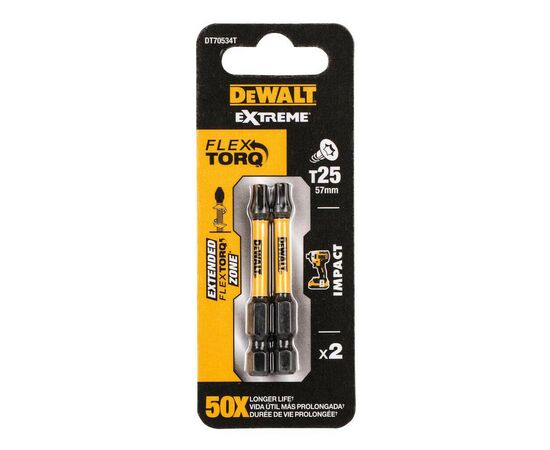 Набор бит DeWALT IMPACT TORSION, ударные, T25, L=57 мм, 2 шт (DT70534T)