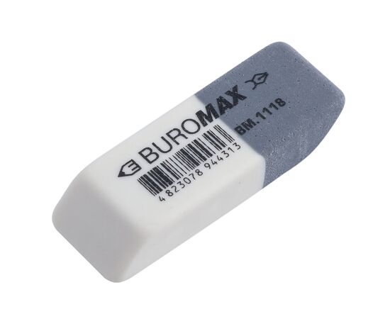 Ластик Buromax двойная с абразивной частью S, 41x14x8 мм, синт.каучук, бело-серая (BM.1118)