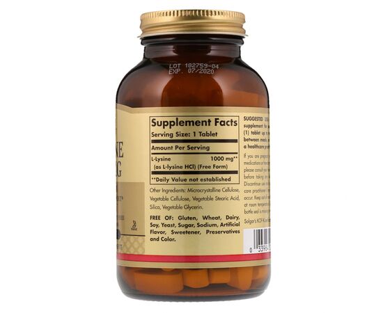 Аминокислота Solgar Лізин 1000 мг, L-Lysine, 100 таблеток (SOL-01701), изображение 2 Аминокислота Solgar Лізин 1000 мг, L-Lysine, 100 таблеток (SOL-01701), изображение 2