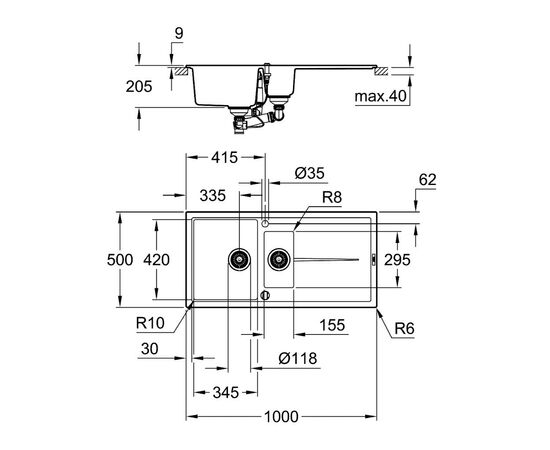 Мойка кухонная Grohe K400 (31642AT0), изображение 3 Мойка кухонная Grohe K400 (31642AT0), изображение 3