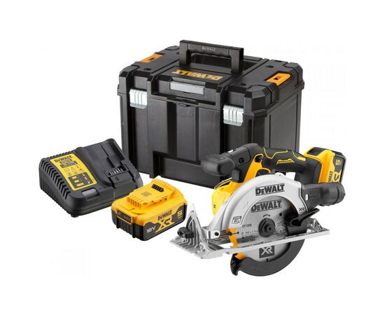 Дискова пила DeWALT 18В XR Li-lon, 2x5Ah, диск 165х20 мм, 2.8 кг, TSTAK (без АКБ та ЗП) (DCS565P2)
