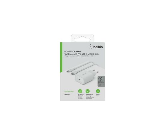 Зарядное устройство Belkin USB-С 25W PD PPS + cable USB-C 1m (WCA004VF1MWH-B6), изображение 5 Зарядное устройство Belkin USB-С 25W PD PPS + cable USB-C 1m (WCA004VF1MWH-B6), изображение 5