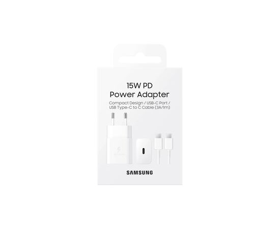 Зарядное устройство Samsung USB-С 15W White + Cable USB-C 1m (EP-T1510XWEGEU), изображение 5 Зарядное устройство Samsung USB-С 15W White + Cable USB-C 1m (EP-T1510XWEGEU), изображение 5