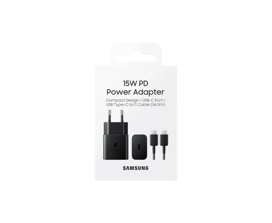Зарядное устройство Samsung USB-С 15W Black + Cable USB-C 1m (EP-T1510XBEGEU), изображение 5 Зарядное устройство Samsung USB-С 15W Black + Cable USB-C 1m (EP-T1510XBEGEU), изображение 5