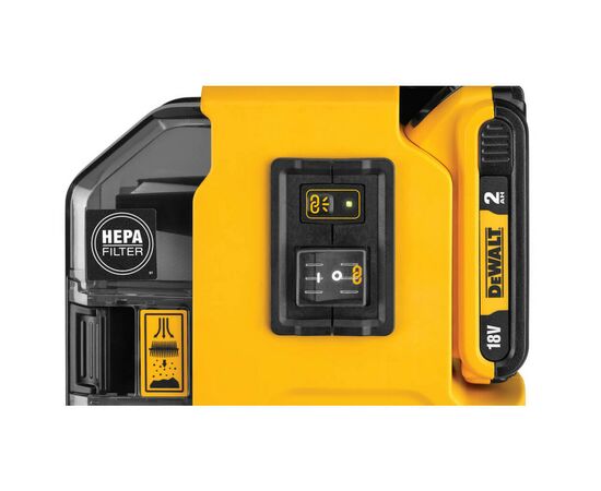 Пылесос строительный DeWALT 18В XR Li-Ion, HEPA Filter, 1.65 кг, 2Ah (DWH161D1), изображение 3 Пылесос строительный DeWALT 18В XR Li-Ion, HEPA Filter, 1.65 кг, 2Ah (DWH161D1), изображение 3