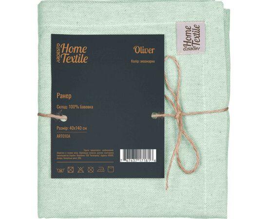 Доріжка на стіл Ardesto Oliver, 100% бавовна, аквамарин 40х140 см (ART01OA)