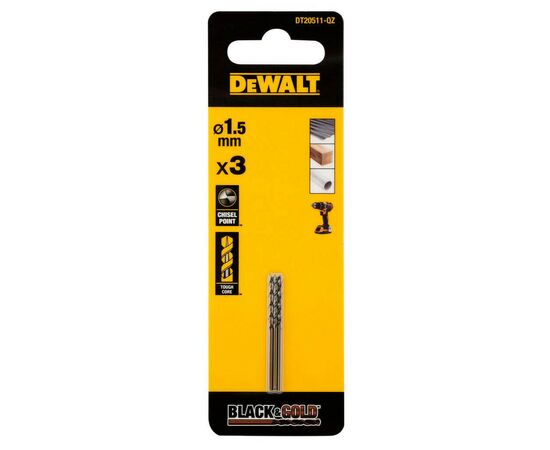 Свердло DeWALT по металу Black & Gold, HSS-G, 1.5 х 40 х 18 мм, 3 шт. (DT20511)