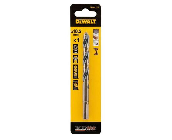 Свердло DeWALT по металу Black & Gold, HSS-G, 10.5 х 133 х 87 мм (DT20531)