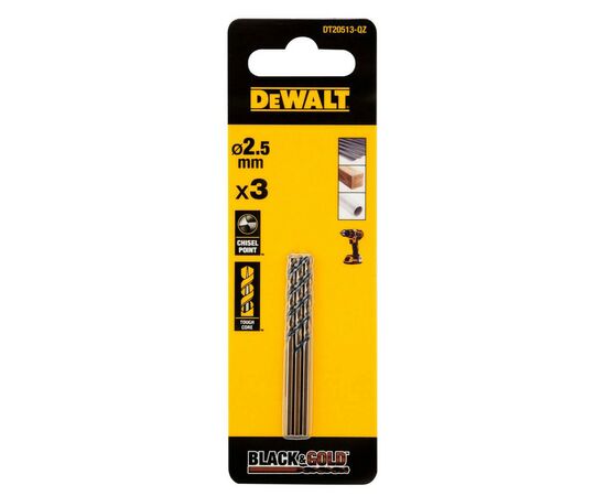 Свердло DeWALT по металу Black & Gold, HSS-G, 2.5 х 57 х 30 мм, 3 шт. (DT20513)