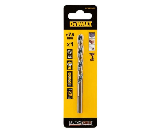 Свердло DeWALT по металу Black & Gold, HSS-G, 7.5 х 109 х 69 мм (DT20525)