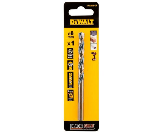 Свердло DeWALT по металу Black & Gold, HSS-G, 8.0 х 117 х 75 мм (DT20526)