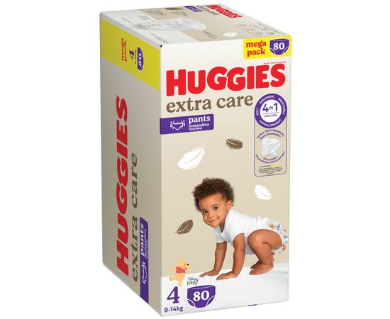 Подгузники Huggies Extra Care Размер 4 (9-14 кг) Pants Box 80 шт (5029053582405), изображение 2 Подгузники Huggies Extra Care Размер 4 (9-14 кг) Pants Box 80 шт (5029053582405), изображение 2