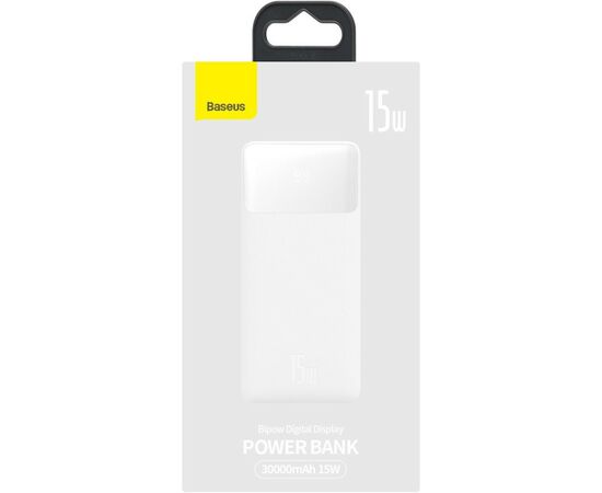Батарея универсальная Baseus Bipow 30000mAh, 15W, USB-C/3A, 2*USB-A/3A(max.), +cable, white (PPBD050202), изображение 6 Батарея универсальная Baseus Bipow 30000mAh, 15W, USB-C/3A, 2*USB-A/3A(max.), +cable, white (PPBD050202), изображение 6