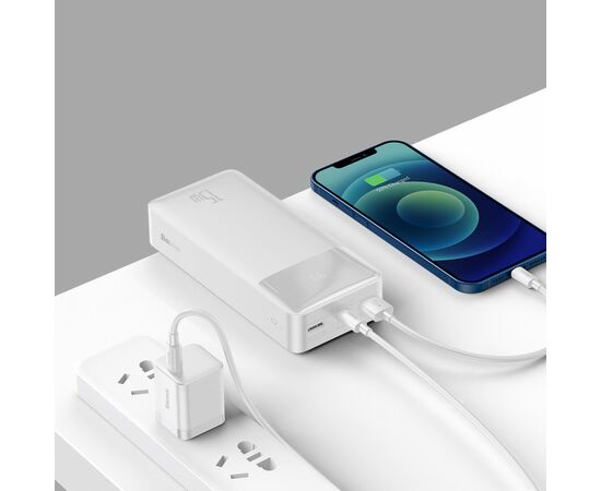 Батарея универсальная Baseus Bipow 30000mAh, 15W, USB-C/3A, 2*USB-A/3A(max.), +cable, white (PPBD050202), изображение 7 Батарея универсальная Baseus Bipow 30000mAh, 15W, USB-C/3A, 2*USB-A/3A(max.), +cable, white (PPBD050202), изображение 7