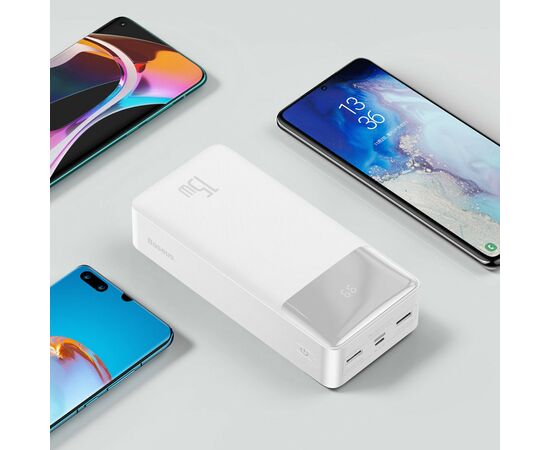 Батарея универсальная Baseus Bipow 30000mAh, 15W, USB-C/3A, 2*USB-A/3A(max.), +cable, white (PPBD050202), изображение 9 Батарея универсальная Baseus Bipow 30000mAh, 15W, USB-C/3A, 2*USB-A/3A(max.), +cable, white (PPBD050202), изображение 9
