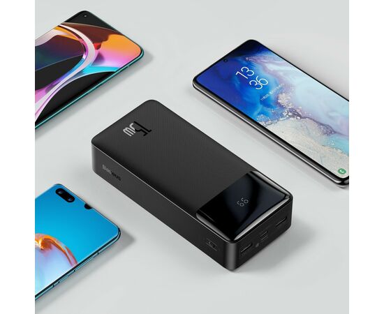 Батарея универсальная Baseus Bipow 30000mAh, 15W, USB-C/3A, 2*USB-A/3A(max.), +cable, black (PPBD050201), изображение 8 Батарея универсальная Baseus Bipow 30000mAh, 15W, USB-C/3A, 2*USB-A/3A(max.), +cable, black (PPBD050201), изображение 8