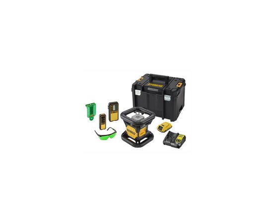 Лазерный нивелир DeWALT ротационный, 18В XR Li-Ion, зелёный луч, 4.5 кг, 2Ah, ЗУ, кейс (DCE079D1G), изображение 3 Лазерный нивелир DeWALT ротационный, 18В XR Li-Ion, зелёный луч, 4.5 кг, 2Ah, ЗУ, кейс (DCE079D1G), изображение 3