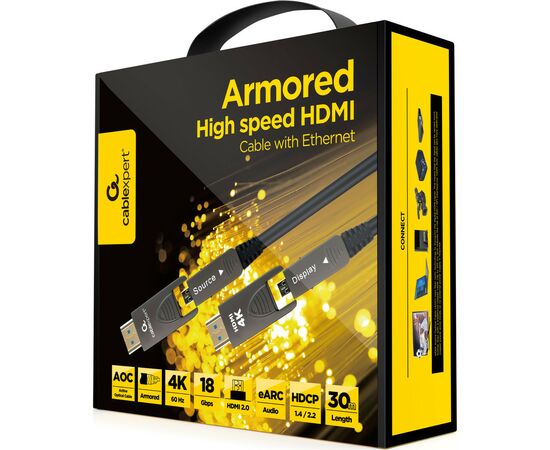 Кабель мультимедийный HDMI to HDMI A/D to A/D 30.0m V.2.0 4K 60Hz Optic (AOC) Cablexpert (CCAP-HDMIDD-AOC-30M), изображение 3 Кабель мультимедийный HDMI to HDMI A/D to A/D 30.0m V.2.0 4K 60Hz Optic (AOC) Cablexpert (CCAP-HDMIDD-AOC-30M), изображение 3
