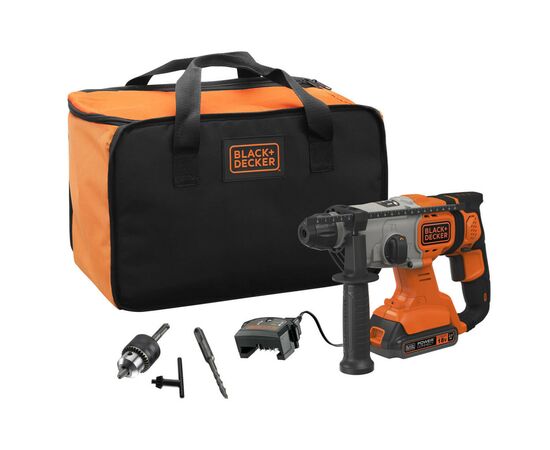 Перфоратор Black&Decker SDS-Plus,18 В, 2Ah, 1.2 Дж, 3 режима, сумка, 2.2 кг (BCD900D1S), изображение 5 Перфоратор Black&Decker SDS-Plus,18 В, 2Ah, 1.2 Дж, 3 режима, сумка, 2.2 кг (BCD900D1S), изображение 5