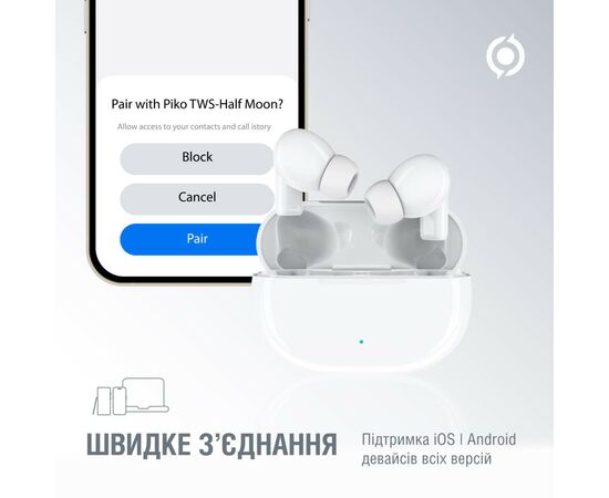 Навушники Piko TWS-HalfMoon White (1283126583391), зображення 4 Навушники Piko TWS-HalfMoon White (1283126583391), зображення 4