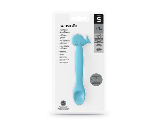 Набор детской посуды Suavinex Ложка силіконова, блакитний кит (401352), изображение 3 Набор детской посуды Suavinex Ложка силіконова, блакитний кит (401352), изображение 3