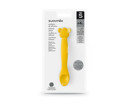 Набір дитячого посуду Suavinex Ложка силіконова, жовта мавпа (401353), зображення 3 Набір дитячого посуду Suavinex Ложка силіконова, жовта мавпа (401353), зображення 3