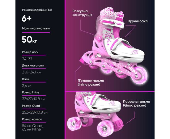 Роликовые коньки Neon Сombo Pink розмір 34-37 (NT10P4), изображение 8