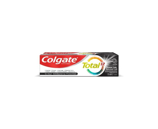 Зубная паста Colgate Total Charcoal & Clean Антибактериальная с активированным углем 75 мл (6920354829406), изображение 2 Зубная паста Colgate Total Charcoal & Clean Антибактериальная с активированным углем 75 мл (6920354829406), изображение 2