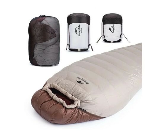 Спальный мешок Naturehike з натуральним пухом Snowbird NH20YD001 p-р M коричневий 350 г (6927595762127), изображение 5 Спальный мешок Naturehike з натуральним пухом Snowbird NH20YD001 p-р M коричневий 350 г (6927595762127), изображение 5