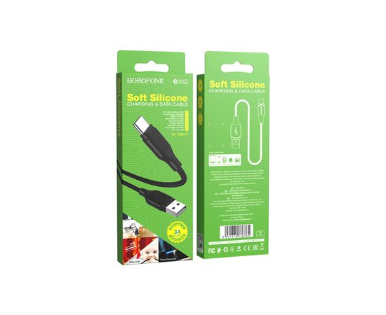 Дата кабель USB 2.0 AM to Type-C 1.0m BX42 Encore 3A Black BOROFONE (BX42CB), изображение 3 Дата кабель USB 2.0 AM to Type-C 1.0m BX42 Encore 3A Black BOROFONE (BX42CB), изображение 3