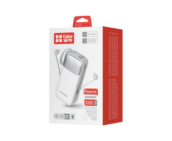 Батарея универсальная ColorWay 30 000 mAh Powerful (USB QC3.0 + USB-C Power Delivery 22.5W) (CW-PB300LPA4WT-PDD), изображение 9 Батарея универсальная ColorWay 30 000 mAh Powerful (USB QC3.0 + USB-C Power Delivery 22.5W) (CW-PB300LPA4WT-PDD), изображение 9