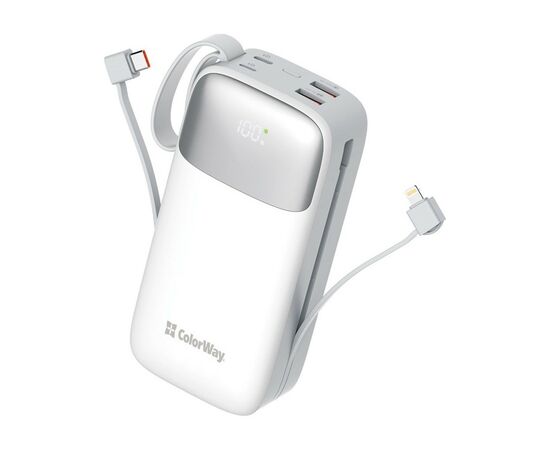 Батарея універсальна ColorWay 30 000 mAh Powerful (USB QC3.0 + USB-C Power Delivery 22.5W) (CW-PB300LPA4WT-PDD)