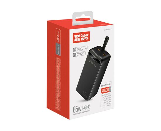 Батарея универсальная ColorWay 40 000 mAh Powerful (USB QC3.0 + USB-C Power Delivery 65W) (CW-PB400LPA4BK-PDD), изображение 6 Батарея универсальная ColorWay 40 000 mAh Powerful (USB QC3.0 + USB-C Power Delivery 65W) (CW-PB400LPA4BK-PDD), изображение 6