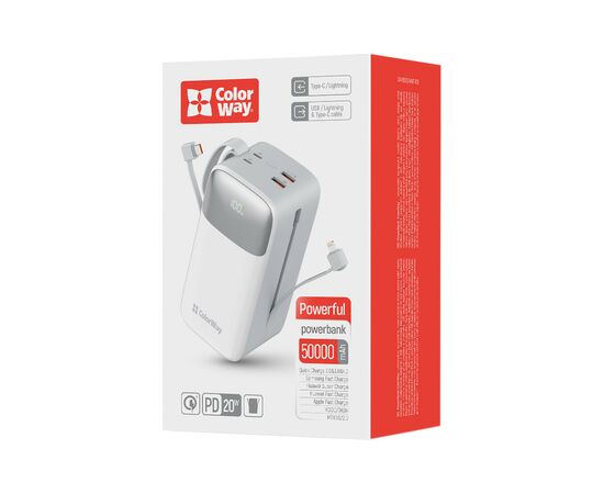 Батарея универсальная ColorWay 50 000 mAh Powerful (USB QC3.0 + USB-C Power Delivery 22.5W) (CW-PB500LPA4WT-PDD), изображение 9 Батарея универсальная ColorWay 50 000 mAh Powerful (USB QC3.0 + USB-C Power Delivery 22.5W) (CW-PB500LPA4WT-PDD), изображение 9