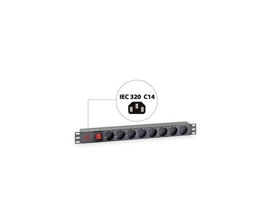 Силовий блок 19" 1U 8xSchuko, вимикач, С14 Kingda (KD-PDU-GM-1U-P8-C14), зображення 2 Силовий блок 19" 1U 8xSchuko, вимикач, С14 Kingda (KD-PDU-GM-1U-P8-C14), зображення 2