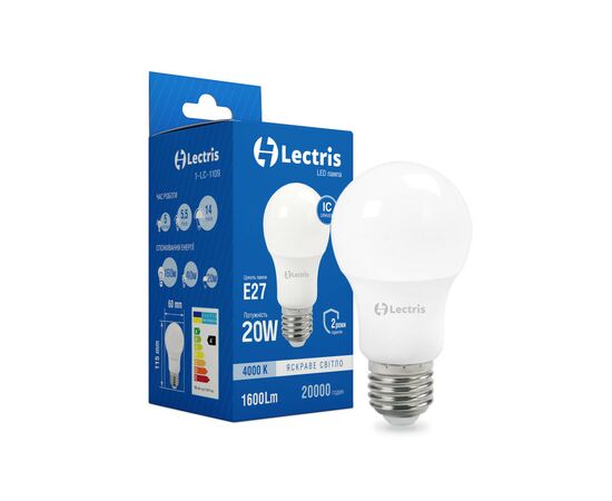 Лампочка Lectris A65 20W 4000K 220V E27 (1-LC-1109)