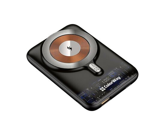 Батарея универсальная ColorWay 10 000 mAh 15W MagSafe (USB QC3.0 + USB-C PD 22.5W) (CW-PB100LPA3BK-WPDD), изображение 5 Батарея универсальная ColorWay 10 000 mAh 15W MagSafe (USB QC3.0 + USB-C PD 22.5W) (CW-PB100LPA3BK-WPDD), изображение 5