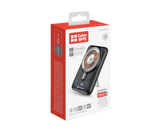 Батарея универсальная ColorWay 10 000 mAh 15W MagSafe (USB QC3.0 + USB-C PD 22.5W) (CW-PB100LPA3BK-WPDD), изображение 6 Батарея универсальная ColorWay 10 000 mAh 15W MagSafe (USB QC3.0 + USB-C PD 22.5W) (CW-PB100LPA3BK-WPDD), изображение 6