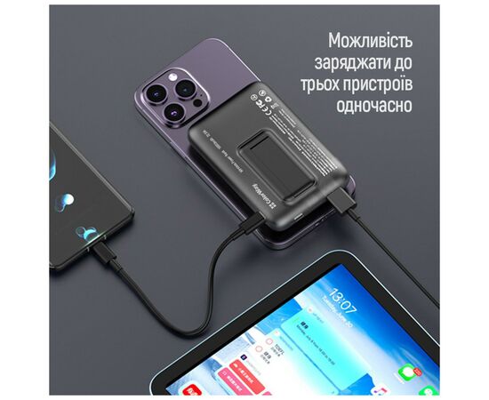 Батарея универсальная ColorWay 10 000 mAh 15W MagSafe (USB QC3.0 + USB-C PD 22.5W) (CW-PB100LPA3BK-WPDD), изображение 8 Батарея универсальная ColorWay 10 000 mAh 15W MagSafe (USB QC3.0 + USB-C PD 22.5W) (CW-PB100LPA3BK-WPDD), изображение 8