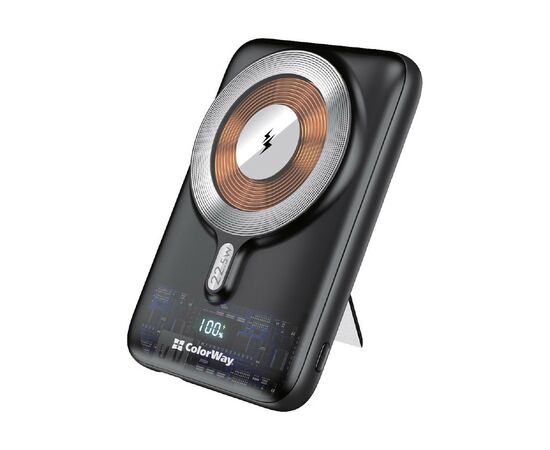 Батарея универсальная ColorWay 10 000 mAh 15W MagSafe (USB QC3.0 + USB-C PD 22.5W) (CW-PB100LPA3BK-WPDD)