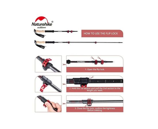 Треккинговые палки Naturehike NH20DS003 135 см чорний/червоний 2 шт (6927595746233), изображение 2 Треккинговые палки Naturehike NH20DS003 135 см чорний/червоний 2 шт (6927595746233), изображение 2