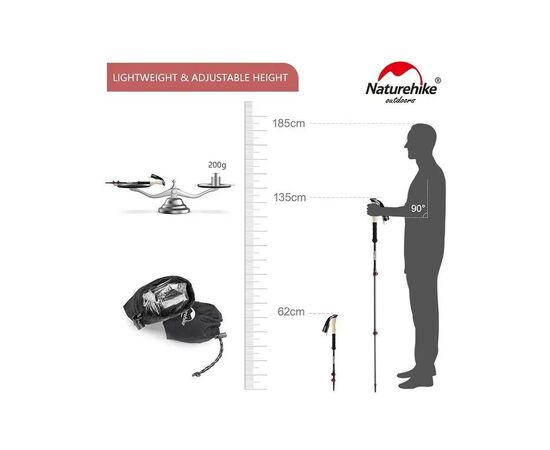 Треккинговые палки Naturehike NH20DS003 135 см чорний/червоний 2 шт (6927595746233), изображение 4 Треккинговые палки Naturehike NH20DS003 135 см чорний/червоний 2 шт (6927595746233), изображение 4